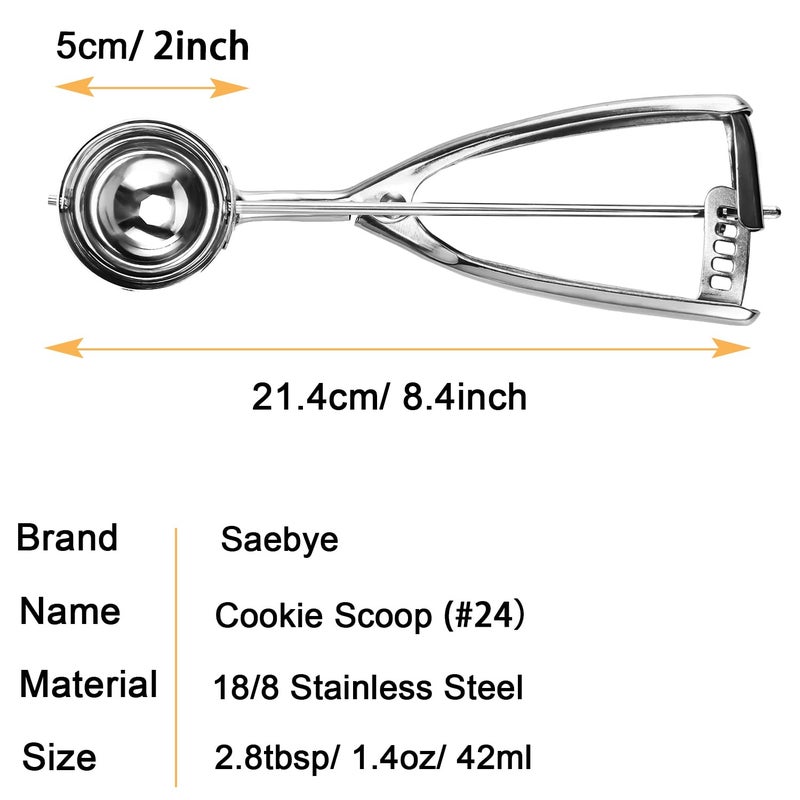Saebye Medium Cookie Scoop, 2.8 Tbsp/ 1.4 OZ, 2 inch/ 5 CM Ball, 18/8 Stainless Steel Medium Ice Cream Scoop, Secondary Polishing - Image 2